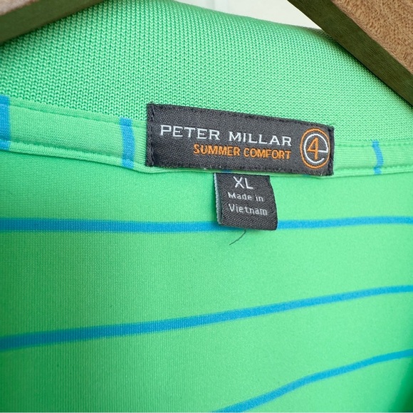 Peter Millar Men's XL Summer Comfort Green Striped Polo Shirt Short Sleeve Golf - Picture 11 of 11